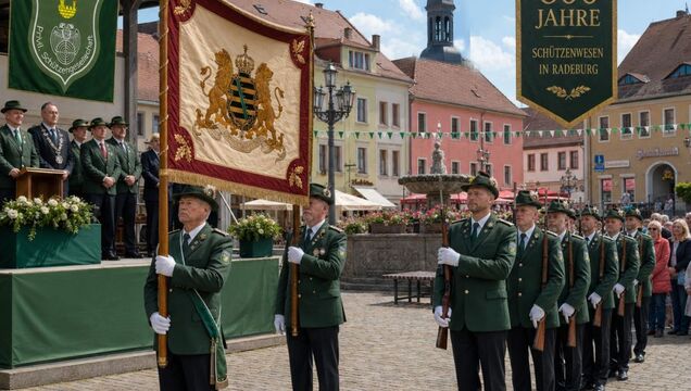 Schützen marschieren über den Markt