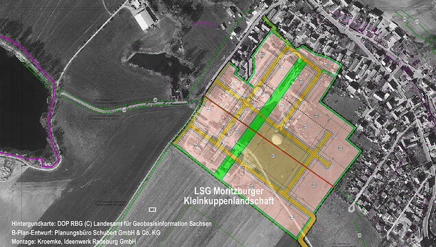 im Bild unterhalb der roten Linie liegt der Wohnpark im Außenbereich und zudem in einem Landschaftsschutzgebiet.