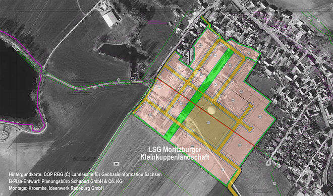 im Bild unterhalb der roten Linie liegt der Wohnpark im Außenbereich und zudem in einem Landschaftsschutzgebiet.