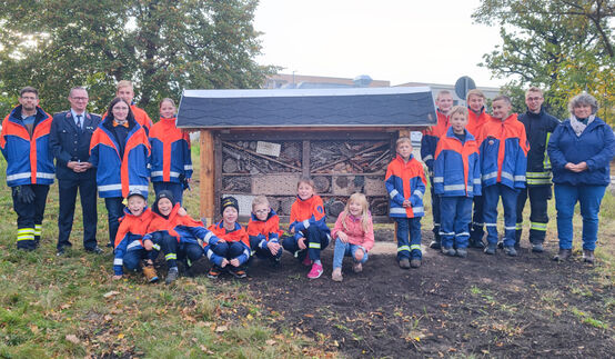Insektenhotel auf der Blühwiese an der Grundschule Radeburg
