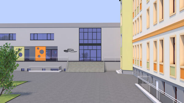 Hofansicht der künftigen Turnhalle